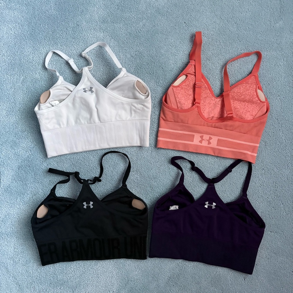 Under Armour Seamless Sports Bras Bundle Set - White, Orange, Black, Purple Lot - Picture 2 of 11
